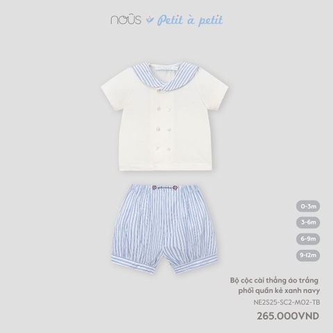 Bộ Cộc Cài Thẳng Áo Trắng Phối Quần Kẻ Xanh Navy NU2641