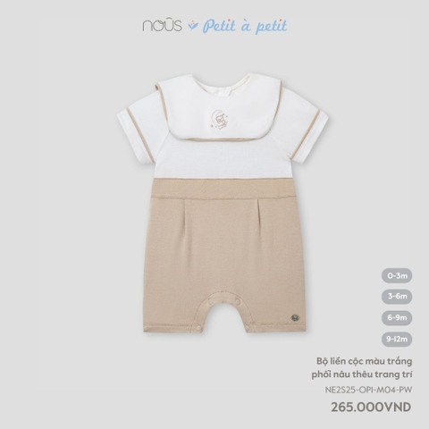 Bộ Liền Cộc Màu Trắng Phối Nâu Thêu Trang Trí NU2573