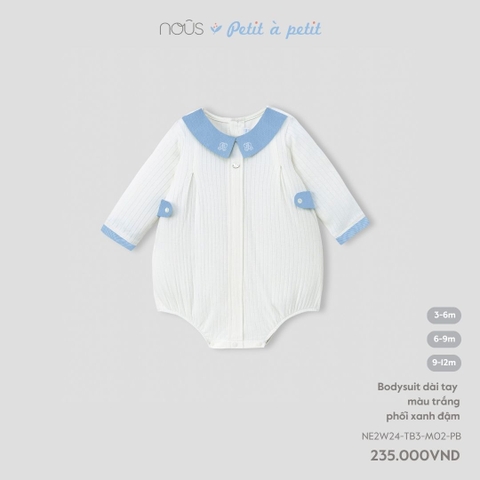 Bodysuit dài tay màu trắng phối xanh đậm