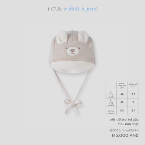 Mũ lưỡi trai tai gấu màu nâu nhạt