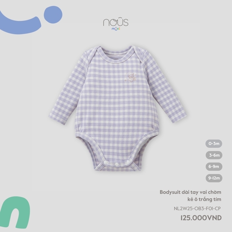 Bodysuit dài tay vai chờm kẻ ô trắng tím