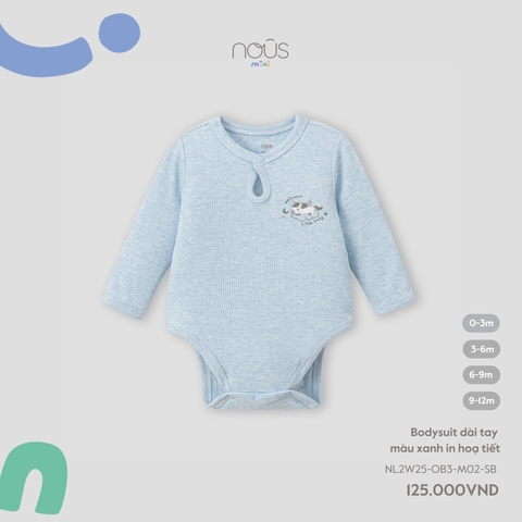 Bodysuit dài tay màu xanh in hoạ tiết