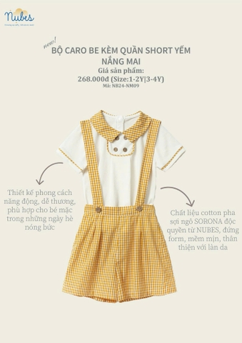 Short yếm caro kèm áo cổ sen Nắng Mai