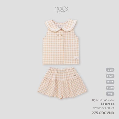Bộ Ba Lỗ Quần Xòe Kẻ Caro Be NU2617