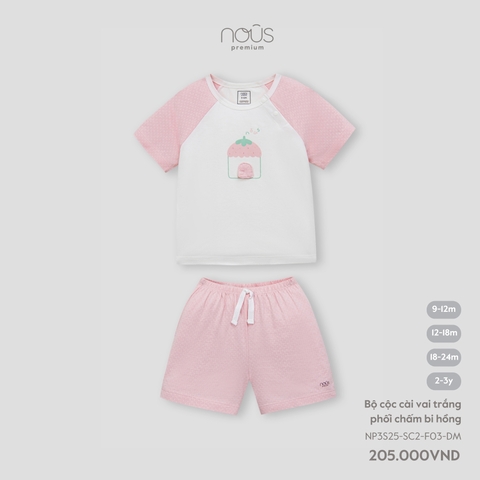 Bộ cộc cài vai trắng phối chấm bi hồng