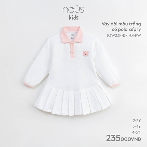 Váy Dài Màu Trắng Cổ Polo Xếp Ly NU1874