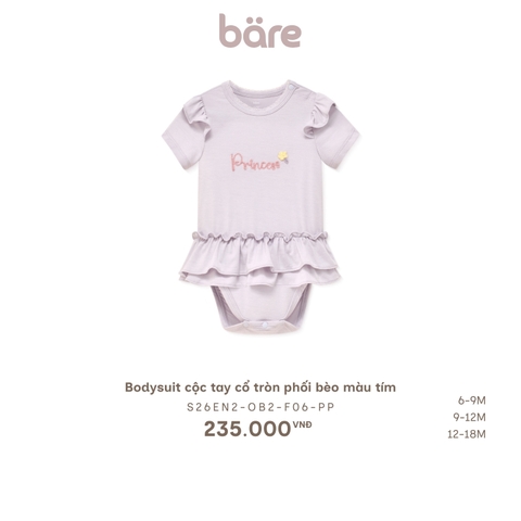 Bodysuit cộc tay cổ tròn phối bèo màu tím