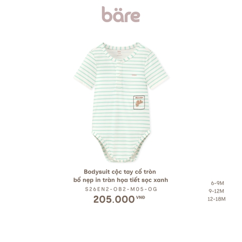 Bodysuit cộc tay cổ tròn bổ nẹp in tràn họa tiết sọc xanh