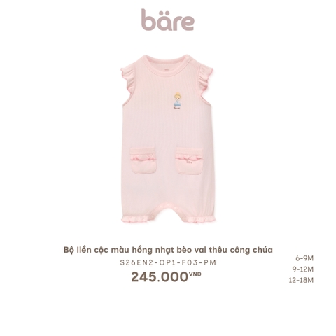 Bộ liền cộc màu hồng nhạt bèo vai thêu công chúa