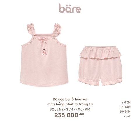 Bộ cộc ba lỗ bèo vai màu hồng nhạt in trang trí