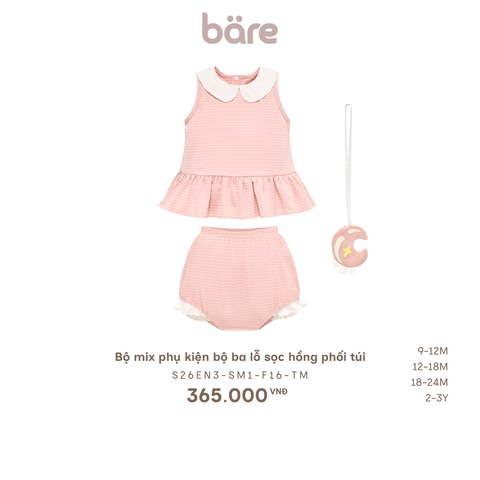 Bộ mix phụ kiện bộ ba lỗ sọc hồng phối túi