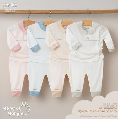 Bộ sơ sinh cài chéo cổ caro 8935344807744