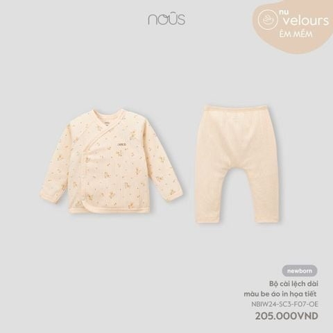 Bộ Dài Cài Lệch Màu Be Áo In Họa Tiết NU2059