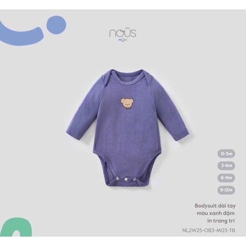 Bodysuit dài tay màu xanh đậm in trang trí