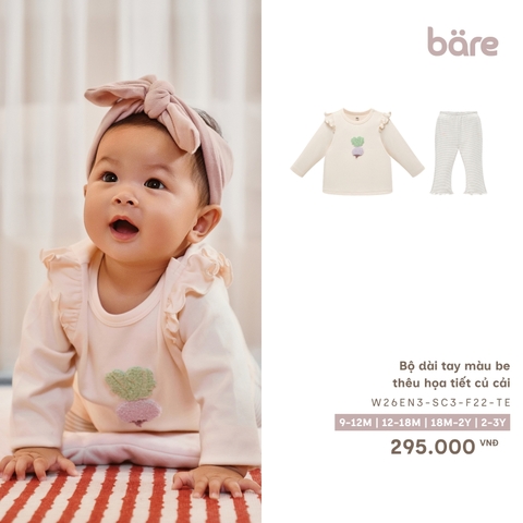 Bộ dài tay màu be thêu họa tiết củ cải