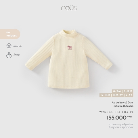 Áo dài tay cổ 3cm màu be thêu chó