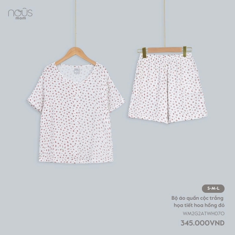 Bộ Áo Quần Cộc Trắng Họa Tiết Hoa Hồng Đỏ NU2162