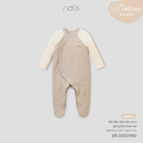 Bộ Liền Dài Tất Caro Ghi Phối Màu Be NU2201