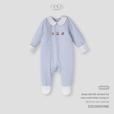 Bộ Liền Dài Có Tất Cài Lệch Kẻ Caro Xanh NU2266