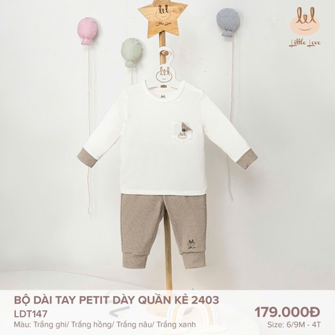 Bộ dài tay petit dày quần kẻ 2403 trắng-nâu - LDT147
