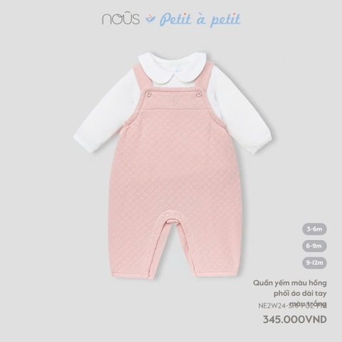 Quần Yếm Màu Hồng Phối Áo Dài Tay Màu Trắng NU2336
