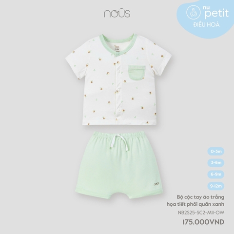 Bộ cộc tay áo trắng họa tiết phối quần xanh