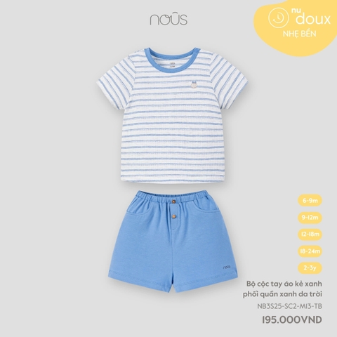 Bộ cộc tay áo kẻ xanh phối quần xanh da trời