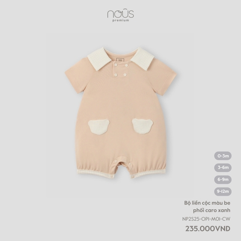 Bộ Liền Cộc Màu Be Phối Caro Xanh NU2381