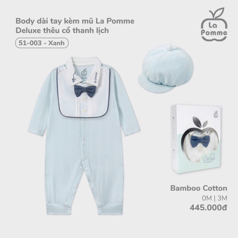 Body Dài Tay Kèm Mũ La Pomme Deluxe Thêu Cổ Thanh Lịch 51003