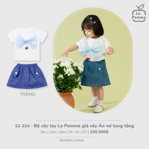 Bộ cộc tay La Pomme giả váy Áo nơ tung tăng