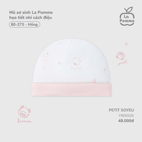 Mũ sơ sinh La Pomme họa tiết nhí cách điệu 80273