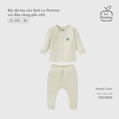 Bộ dài tay cúc lệch La Pomme vui đùa cùng gấu nhỏ 15401