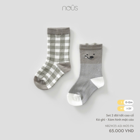 Set 2 tất màu ghi phối caro trắng