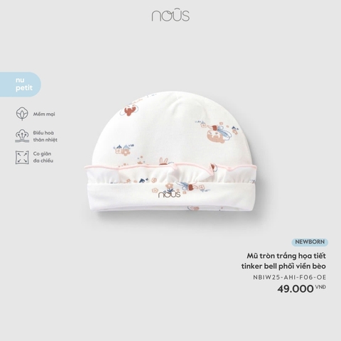 Mũ tròn trắng họa tiết tinker bell phối viền bèo