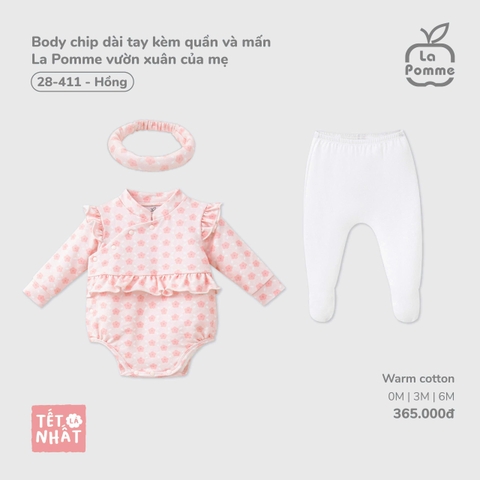 Body chip dài tay kèm quần và mấn La Pomme vườn xuân của mẹ