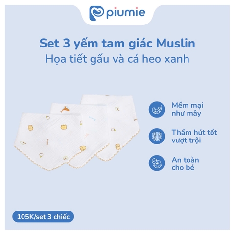 Set 3 yếm tam giác muslin