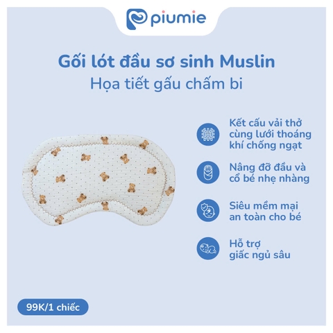 Gối lót đầu sơ sinh muslin thoáng khí