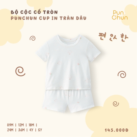 Bộ cộc cổ tròn Punchun Cup in tràn dâu