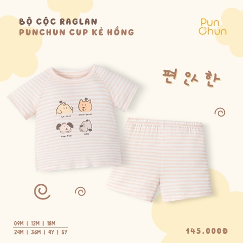 Bộ cộc raglan Punchun Cup kẻ hồng