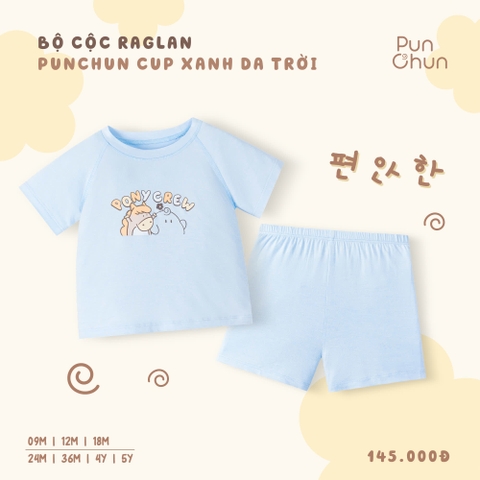 Bộ cộc raglan Punchun Cup xanh da trời