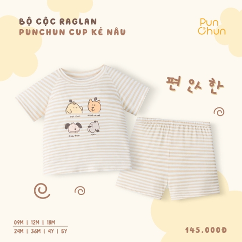 Bộ cộc raglan Punchun Cup kẻ nâu