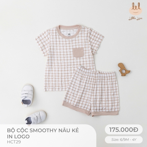 Bộ cộc smoothy nâu kẻ in logo LIL HCT29