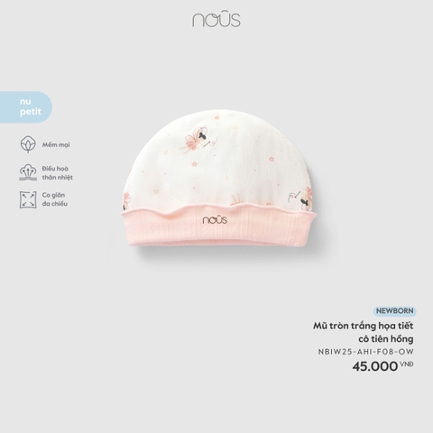 Mũ tròn trắng họa tiết cô tiên hồng