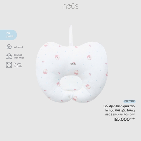 Gối định hình quả táo in họa tiết gấu hồng