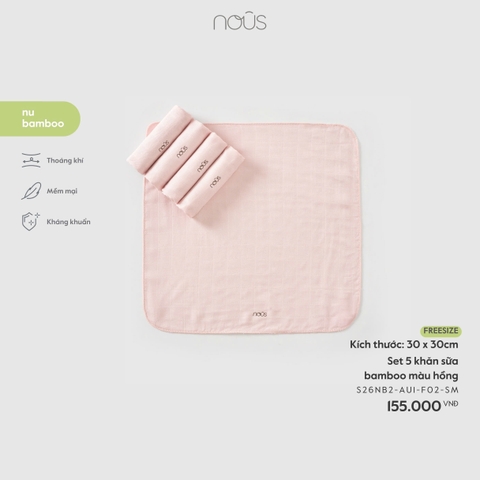 Set 5 khăn sữa bamboo màu hồng