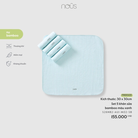 Set 5 khăn sữa bamboo màu xanh