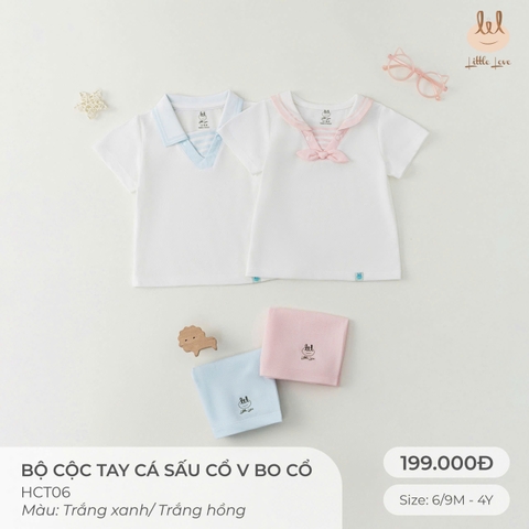 Bộ cộc tay cá sấu cổ v đính nơ HCT06