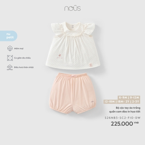 Bộ cộc tay áo trắng quần cam đào in họa tiết