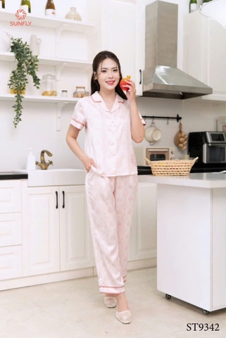 Bộ pizama lụa in cộc tayQD- ST9342