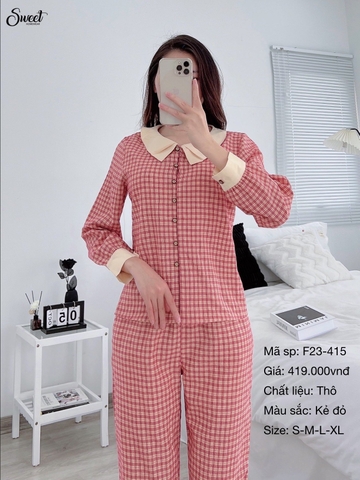 Bộ Sweet thu- thô kẻ nhung  F23-415